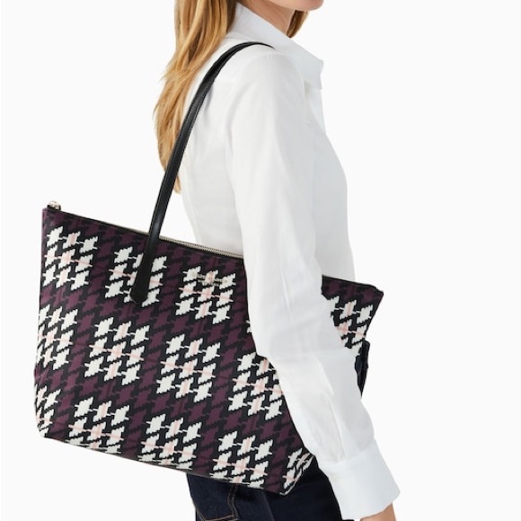 Kate Spade Kitt Houndstooth Multi Print Large Shoulder Bag Tote - Picture 11 of 11